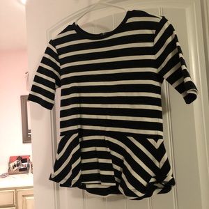 Peplum navy and white top